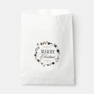 Merry Christmas Floral Wreath Gold Holiday Favour Bags