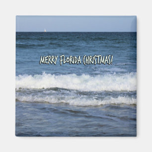 Merry Christmas Florida Style Over Deep Blue Ocean Magnet