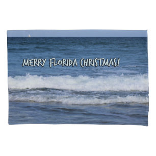 Merry Christmas Florida Style Over Deep Blue Ocean Pillowcase