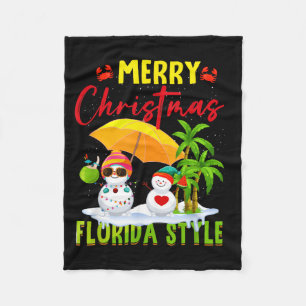 Merry Christmas Florida Style Snowman Summer Fleece Blanket