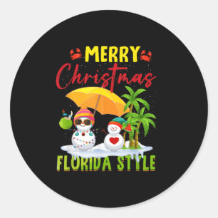 Merry Christmas Florida Style Snowman Summer Vacat Classic Round Sticker
