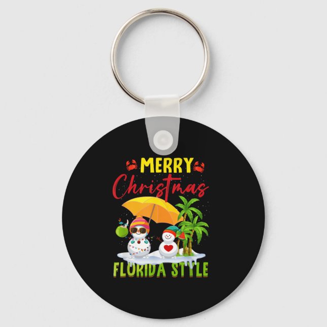 Merry Christmas Florida Style Snowman Summer Vacat Key Ring (Front)