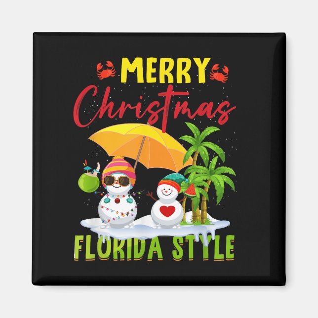 Merry Christmas Florida Style Snowman Summer Vacat Magnet (Front)