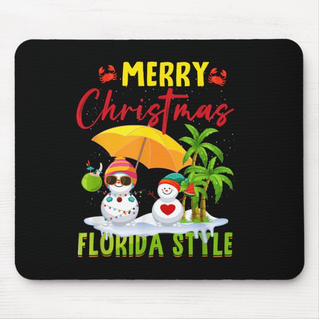 Merry Christmas Florida Style Snowman Summer Vacat Mouse Mat (Front)