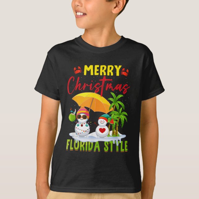 Merry Christmas Florida Style Snowman Summer Vacat T-Shirt (Front)