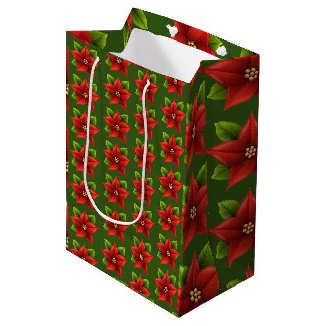 Merry Christmas Flower Medium Gift Bag (Front Angled)