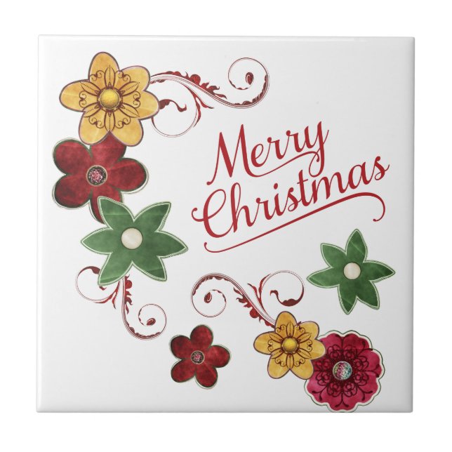 Merry Christmas Flower Swirl Tile (Front)