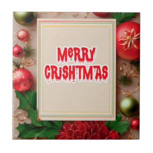 Merry Christmas Flower Wreath Tile