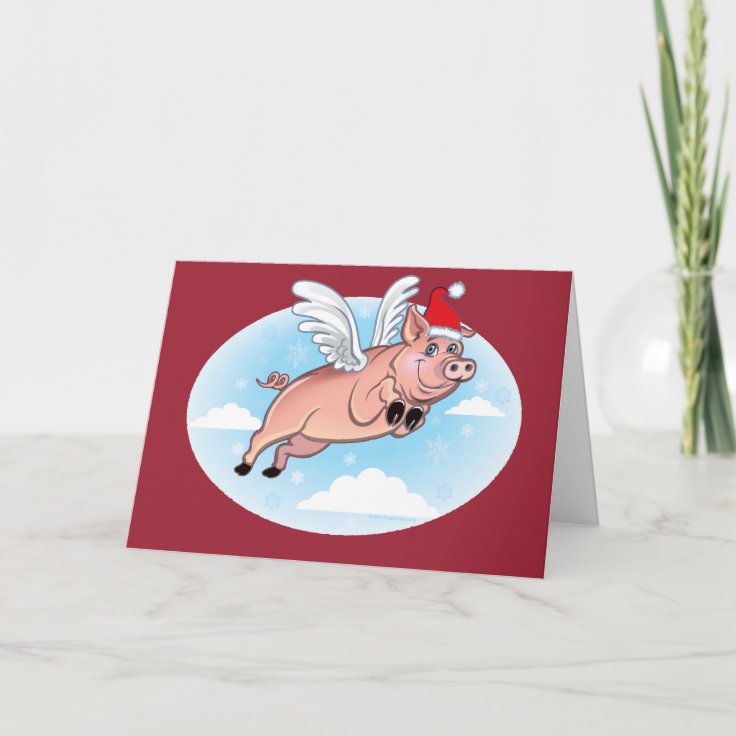 Merry Christmas Flying pig Greeting Card | Zazzle