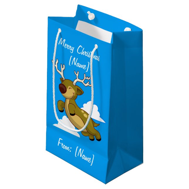 Merry Christmas Flying Reindeer Cute Small Gift Bag (Front Angled)