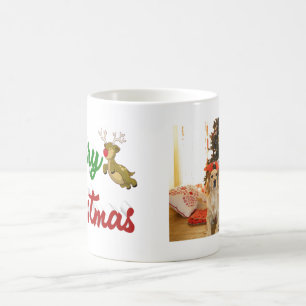 Merry Christmas Flying Reindeer photo script Coffee Mug