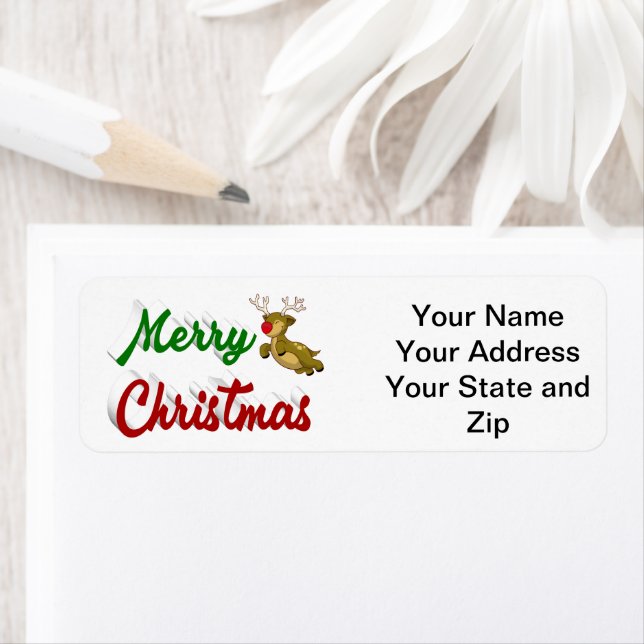 Merry Christmas Flying Reindeer red green script (Insitu)