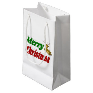 Merry Christmas Flying Reindeer typography Small Gift Bag