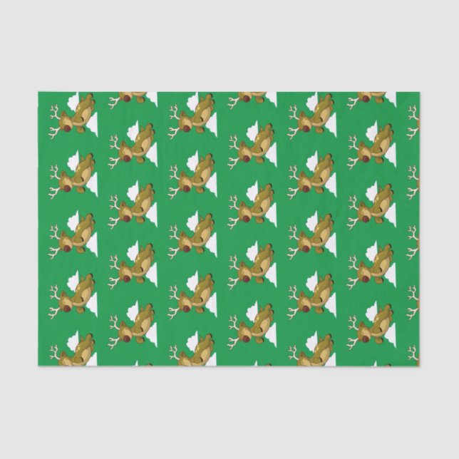 Merry Christmas Flying Rudolph Red-Nosed Reindeer Tissue Paper (Front)