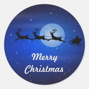 Merry Christmas Flying Santa Classic Round Sticker