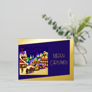 Merry Christmas Foil - village in the snow Foil Holiday Postcard
