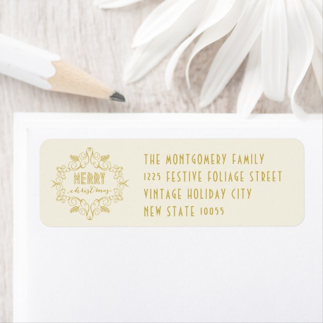 Merry Christmas Foliage Art Deco Holiday Address (Insitu)