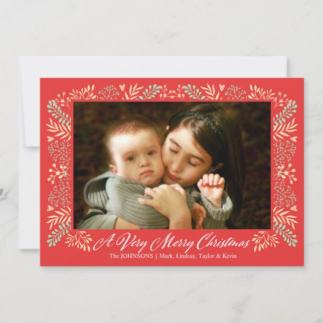 Merry Christmas Foliage Frame Holiday Photo Card (Front)