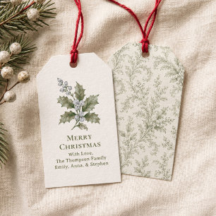 Merry Christmas Foliage Green Berries Holiday Gift Tags