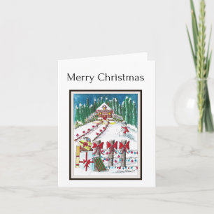 Merry Christmas, Folk Art, Country Christmas Scene Card