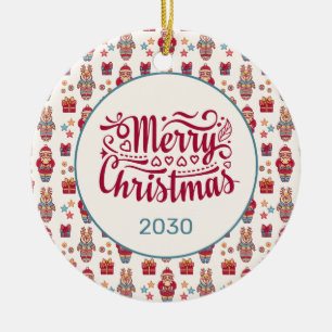 Merry Christmas Folk Santa Reindeer Cream Custom Ceramic Tree Decoration