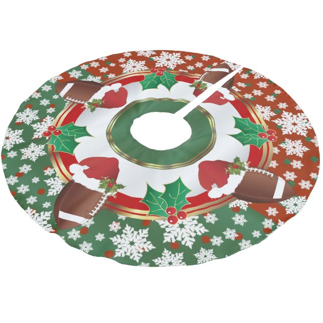 Merry Christmas Football Lovers Brushed Polyester Tree Skirt (Angled)