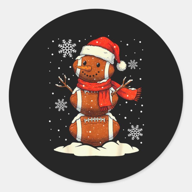 Merry Christmas Football Snowman Holiday Srts Xmas Classic Round Sticker (Front)