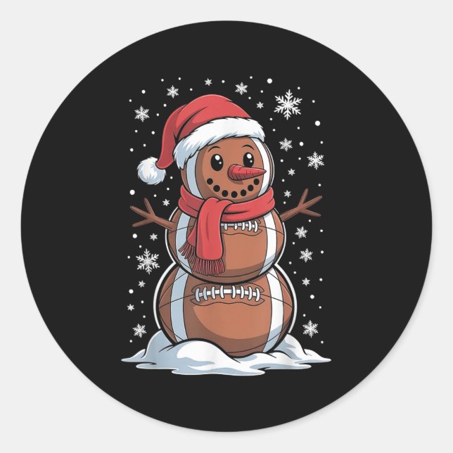 Merry Christmas Football Snowman Holiday Srts Xmas Classic Round Sticker (Front)