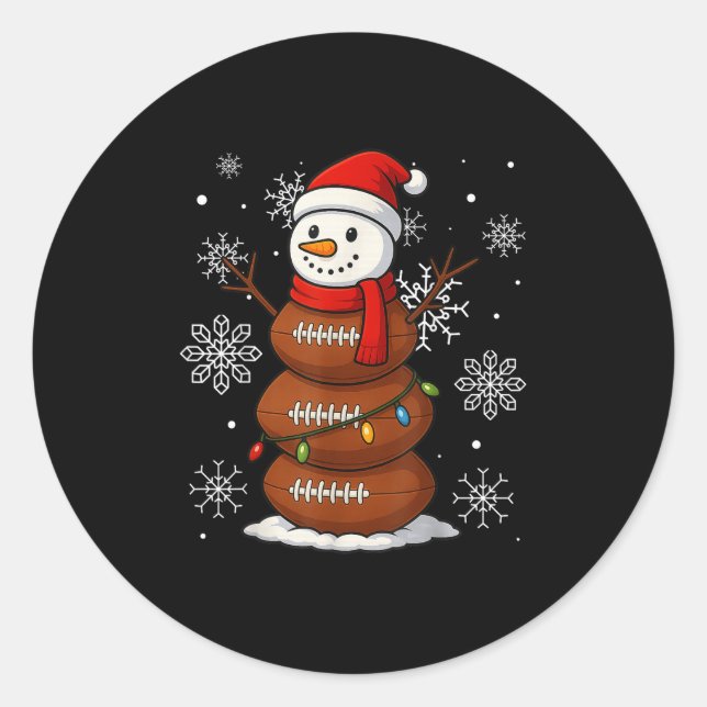 Merry Christmas Football Snowman Holiday Srts Xmas Classic Round Sticker (Front)