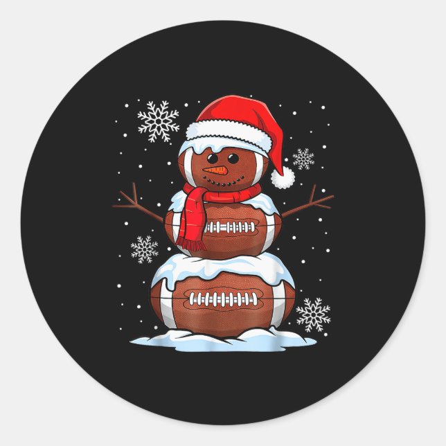 Merry Christmas Football Snowman Holiday Srts Xmas Classic Round Sticker (Front)