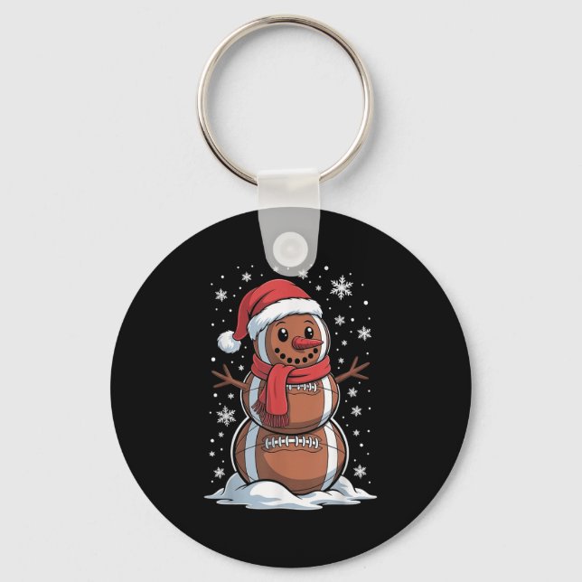 Merry Christmas Football Snowman Holiday Srts Xmas Key Ring (Front)
