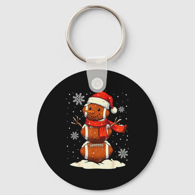 Merry Christmas Football Snowman Holiday Srts Xmas Key Ring (Front)