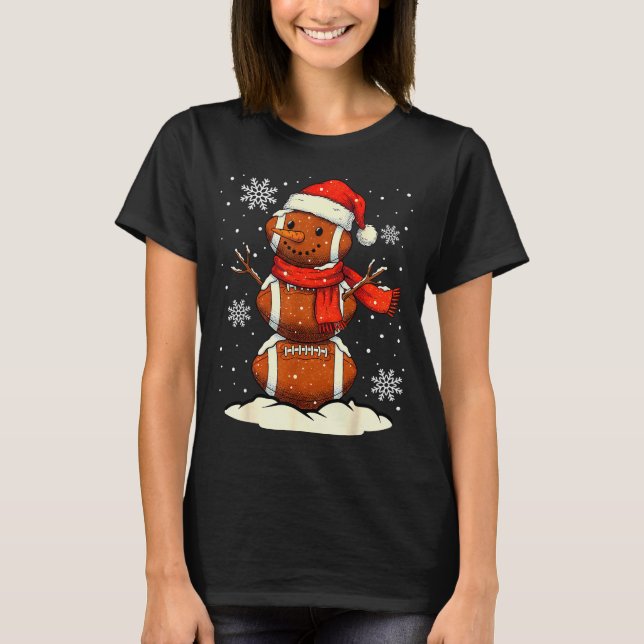 Merry Christmas Football Snowman Holiday Srts Xmas T-Shirt (Front)