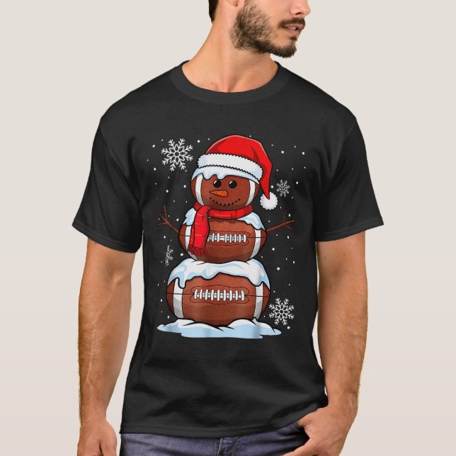 Merry Christmas Football Snowman Holiday Srts Xmas T-Shirt (Front)