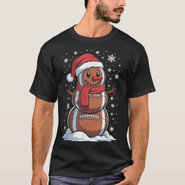 Merry Christmas Football Snowman Holiday Srts Xmas T-Shirt (Front)