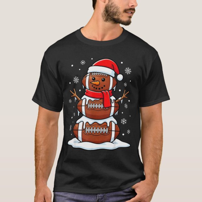 Merry Christmas Football Snowman Holiday Srts Xmas T-Shirt (Front)