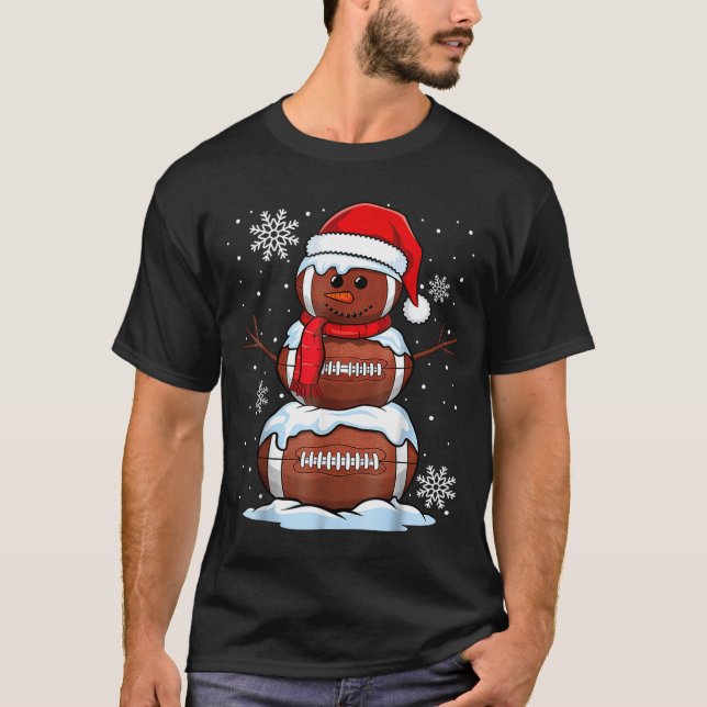 Merry Christmas Football Snowman Holiday Srts Xmas T-Shirt (Front)