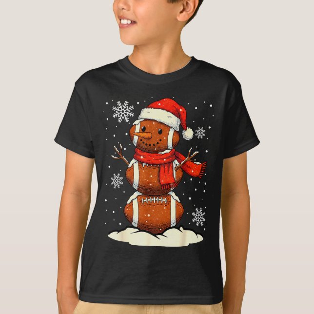 Merry Christmas Football Snowman Holiday Srts Xmas T-Shirt (Front)