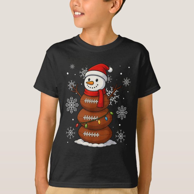 Merry Christmas Football Snowman Holiday Srts Xmas T-Shirt (Front)