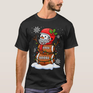 Merry Christmas Football Snowman Holiday Srts Xmas T-Shirt