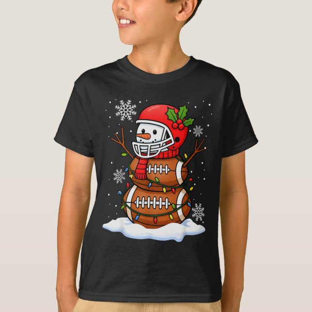 Merry Christmas Football Snowman Holiday Srts Xmas T-Shirt (Front)