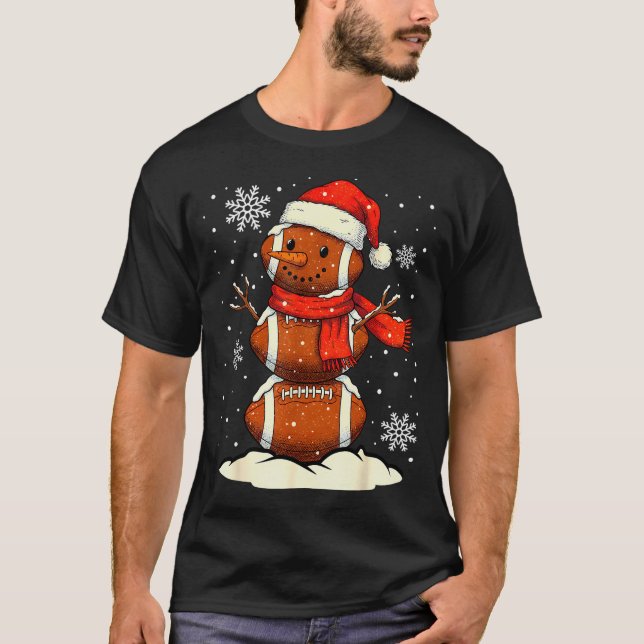 Merry Christmas Football Snowman Holiday Srts Xmas T-Shirt (Front)