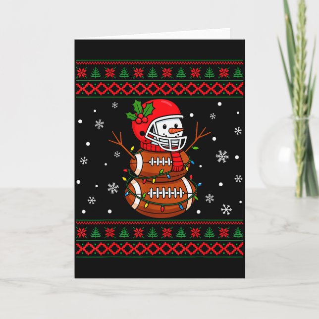 Merry Christmas Football Snowman Holiday Ugly Xmas Card (Front)