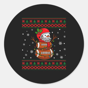 Merry Christmas Football Snowman Holiday Ugly Xmas Classic Round Sticker