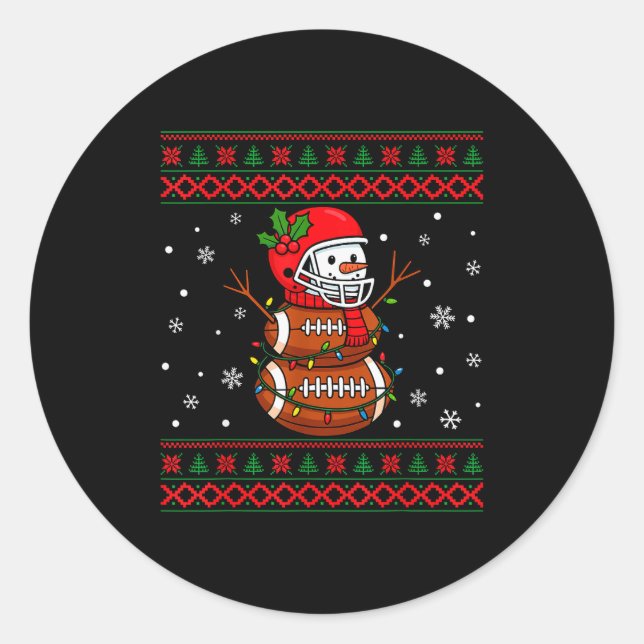 Merry Christmas Football Snowman Holiday Ugly Xmas Classic Round Sticker (Front)