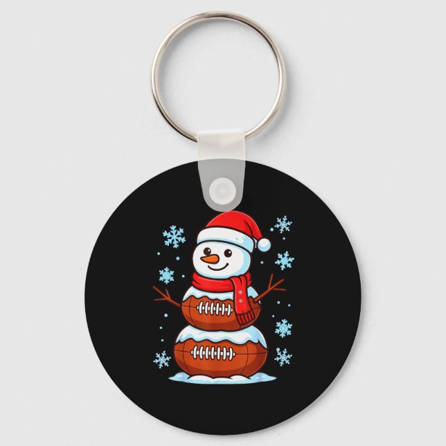 Merry Christmas Football Snowman Pajamas Funny Srt Key Ring (Front)