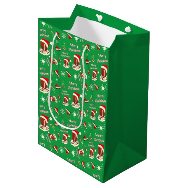 Merry Christmas Football With Snack Food Pattern Medium Gift Bag (Front Angled)