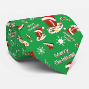 Merry Christmas Football With Snack Food Pattern  Tie