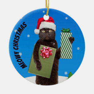 Merry Christmas For Anyone Black Cat With Gifts Ceramic Tree Decoration