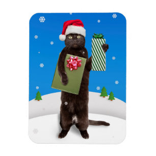 Merry Christmas For Anyone Black Cat With Gifts Magnet